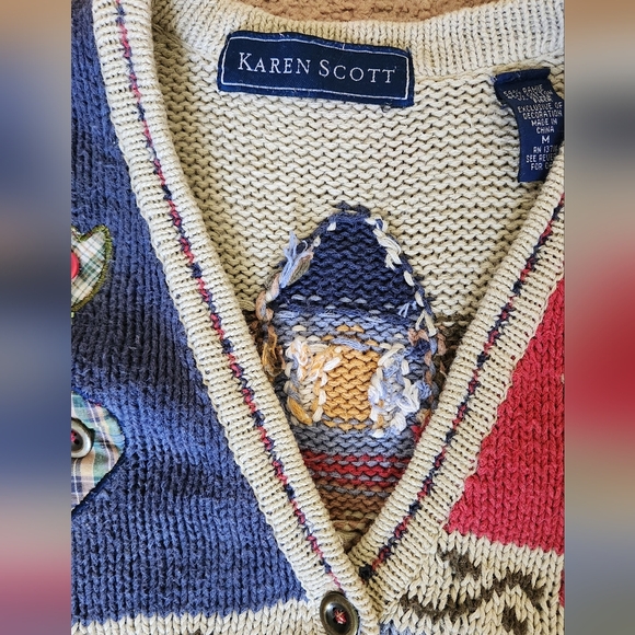 vtg Karen Scott sweater vest rabbits hearts kitschy cottage boho Birdhouse Med - Picture 4 of 7
